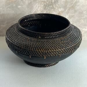 Vintage Woven Coiled Wood & Wicker Storage Basket